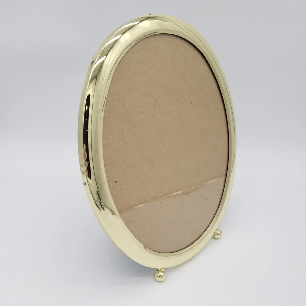 Vintage Hollywood Regency Brass Oval Picture Frame 8x10 Gold Easel Display